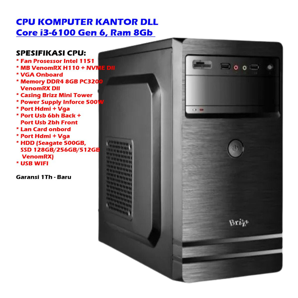 Jual PAKET KOMPUTER KANTOR CORE I3-6100 GEN 6 + LED LG/SAMSUNG/INFORCE ...