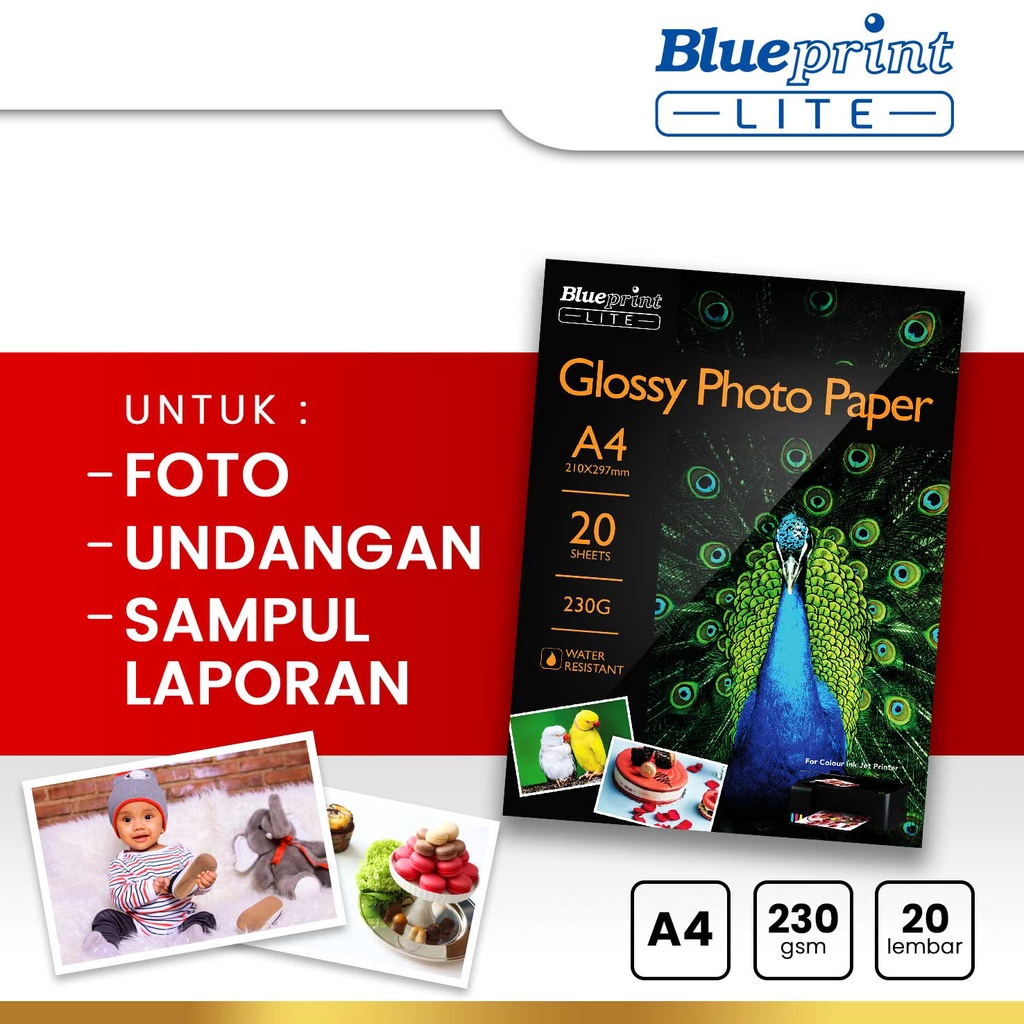 Jual Kertas Foto Glossy Photo Paper Poto Blueprint Lite A4 10r 230