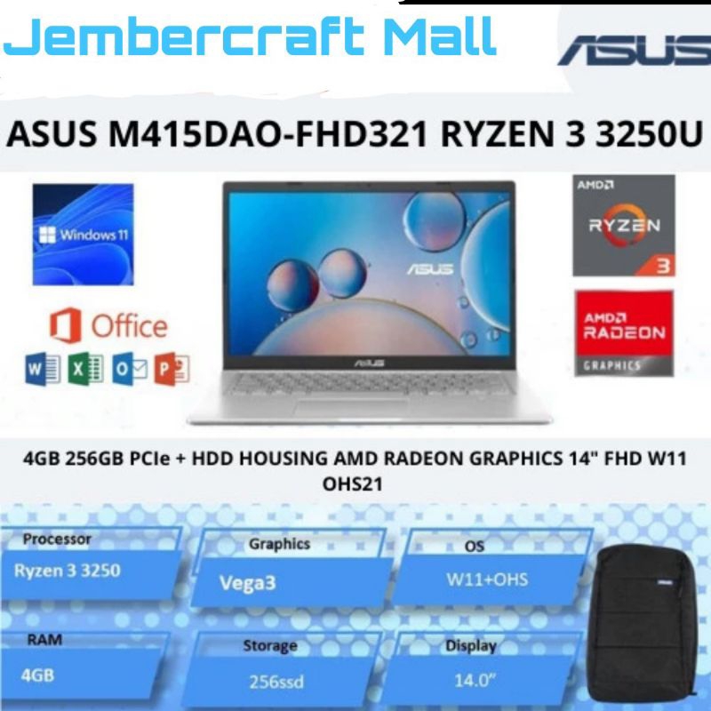 Jual LAPTOP ASUS VIVOBOOK M415DAO-FHD321 RYZEN 3 3250u 14