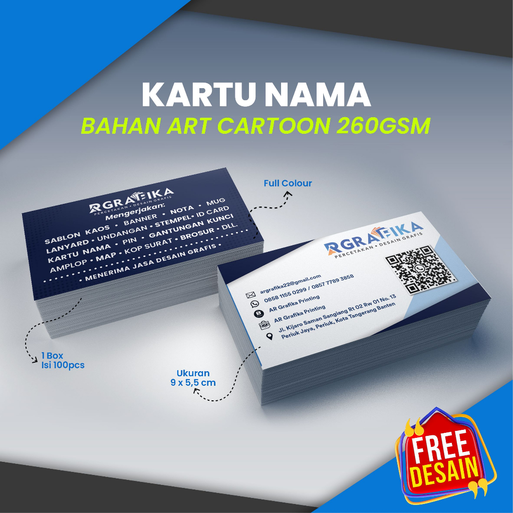 Jual Cetak Kartu Nama 1 Sisi 2 Sisi Bahan Art Carton 260 Box