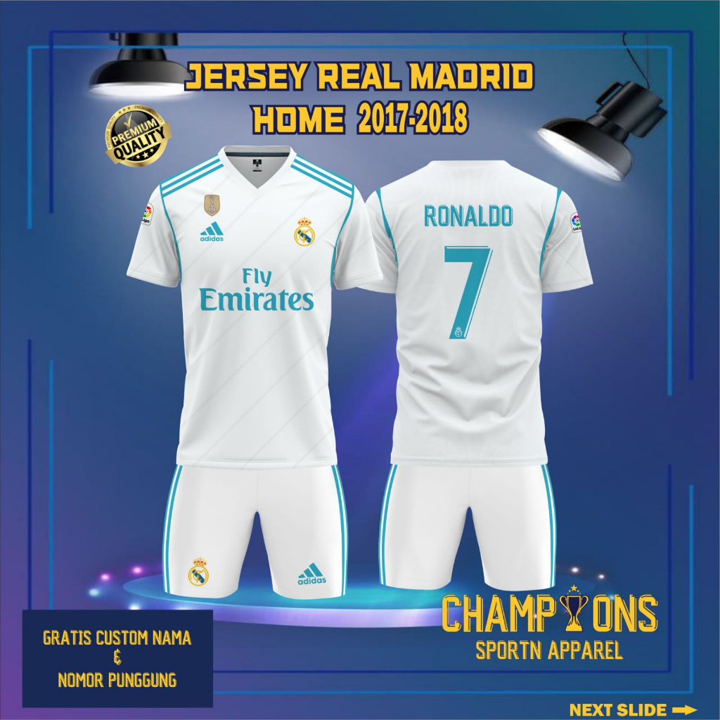 Jual Jersey Klub REALLL MADRIDD HOME 2017-2018 Liga Champions UEFA ...