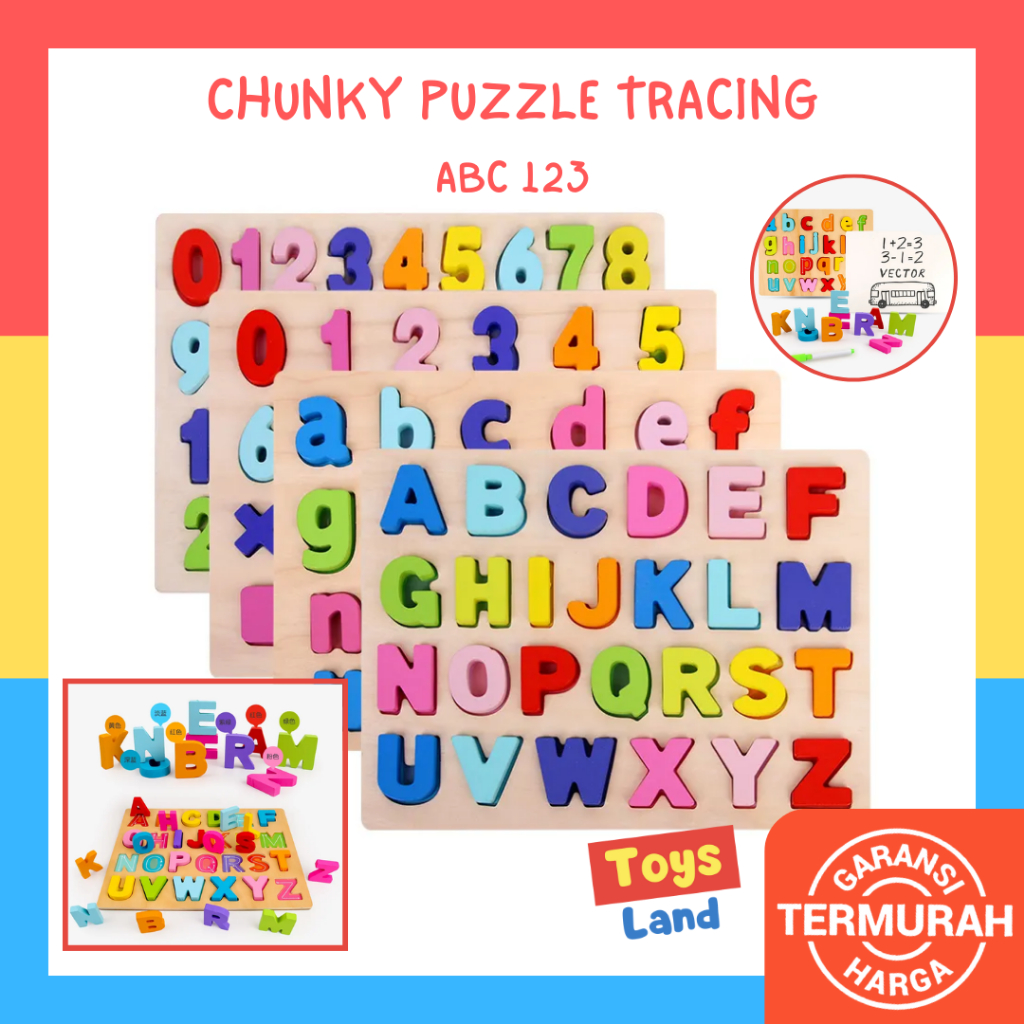 Jual Chunky Puzzle ABC 123 Tracing Wooden Puzzle Anak Puzzle Kayu ...