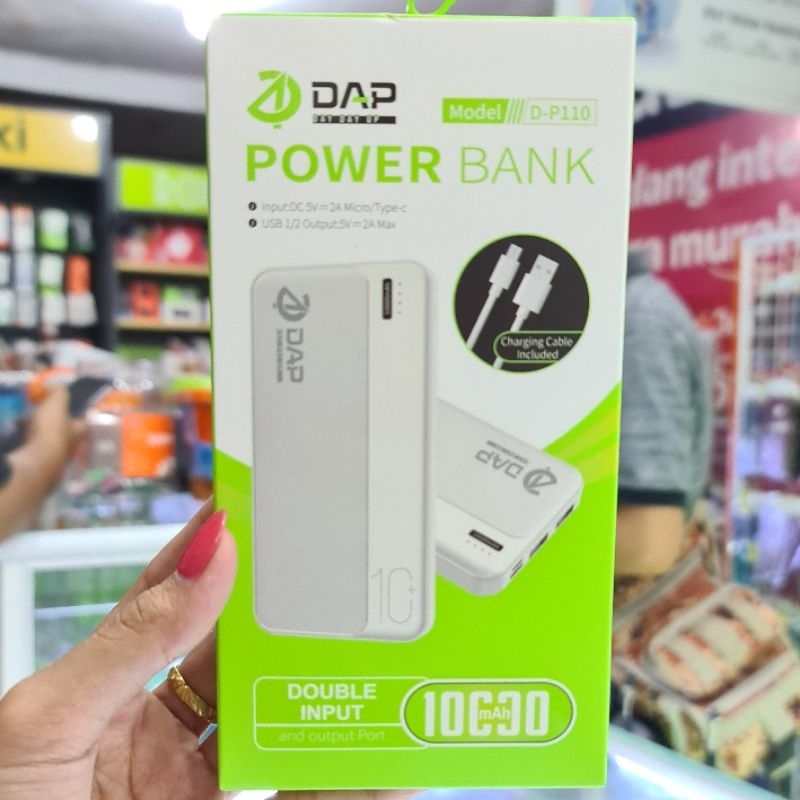 Jual Power Bank DAP 10.000mah DP110 // 2.4A Dual Input Port Type C & Micro USB // Original Fast
