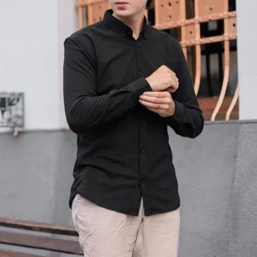 Jual Kemeja Polos Pria Lengan Panjang Slimfit Hitam Putih Abu Marun Navy Terbaru Shopee Indonesia