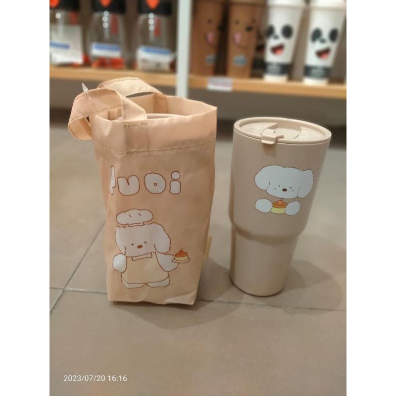 Jual Miniso x Guji Guji Bread Baking Series Plastic Tumbler with Cloth ...