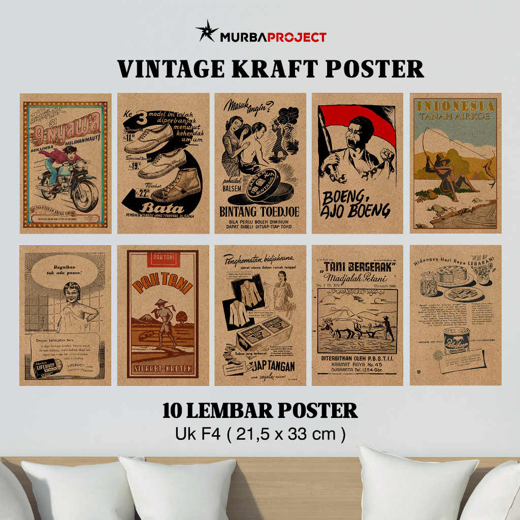 Jual Poster Dinding Jadul Vintage Kraft Poster Iklan Indonesia 10 lbr
