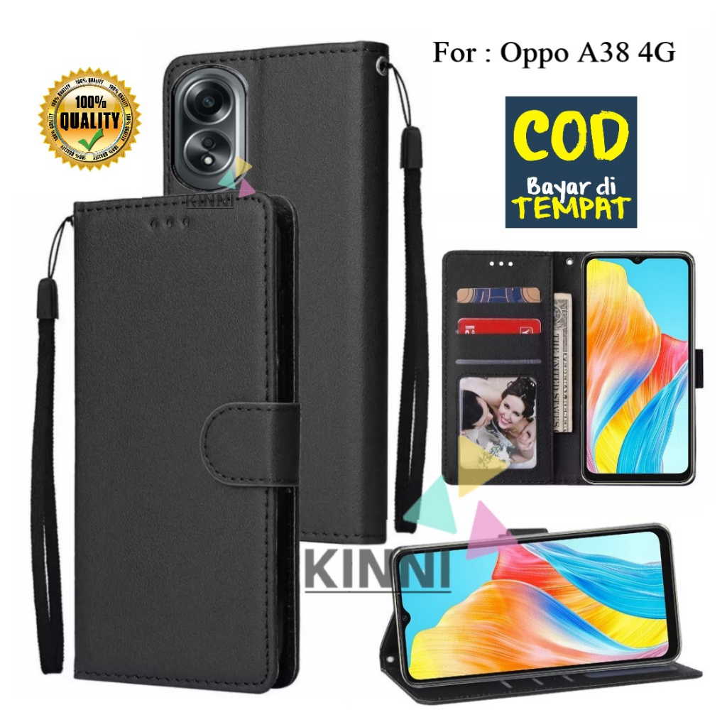 HAOYE Cover A Libro Per OPPO A38 4G / A18 – Custodia In Pelle PU E TPU Antiurto Con Portafoglio, Supporto E Slot Per Carte, Nero