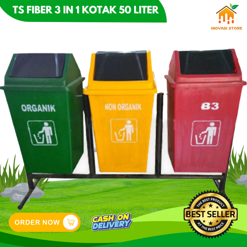 Jual Tempat Sampah Fiber Kotak 3 In 1 50 Liter Tong Sampahbak Sampahdustbin Organik Anorganik 6058