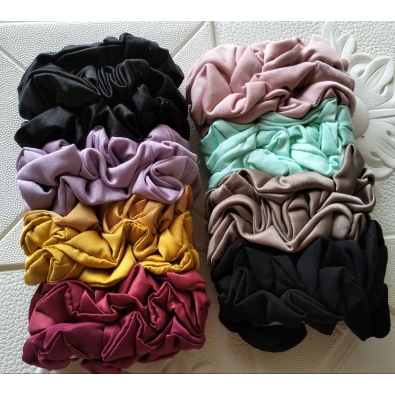 Jual Ikat rambut/kuncir rambut kain sifon warna tanggung isi 12 pcs
