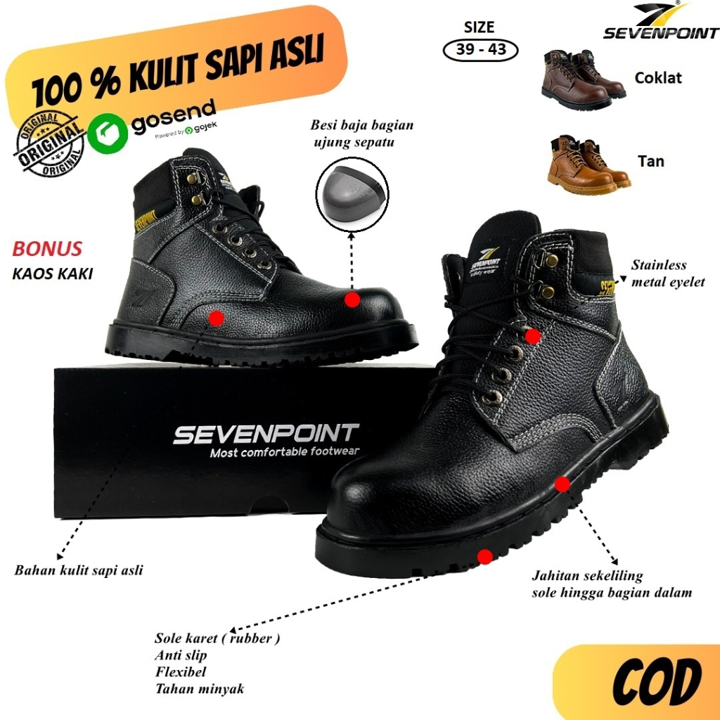 Jual Sepatu Safety Pria Kulit Sapi Asli Boots Original Sevenpoint Septi