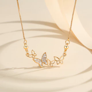 Lanme Jewelry Kalung Kupu Rantai Klavikula Bahan Titanium Steel Zircon Gaya Jepang Dan Korea Untuk Wanita LM085