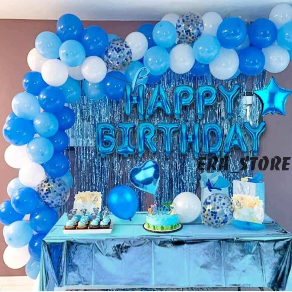Paket Set Dekor Pesta Ulang Tahun Balon Dan Banner Happy Birthday Hitam Simple