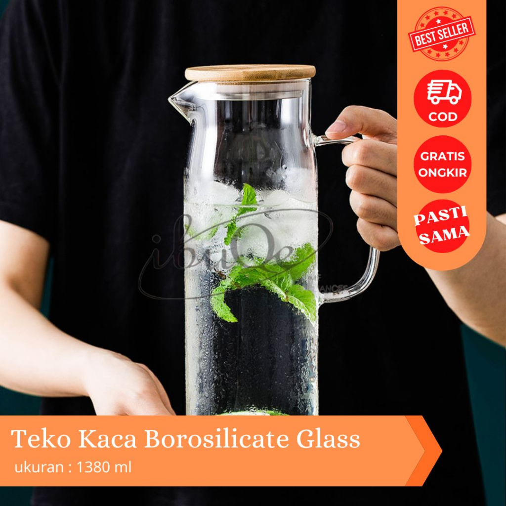 Jual Teko Kaca Borosilicate Glass Panas Dingin Pitcher Teh Kopi Estetik Kaca Tahan Panas 7308