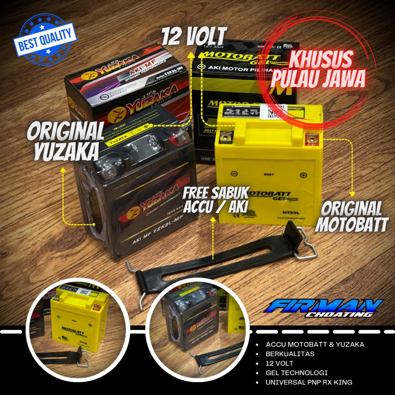 Jual (KHUSUS PULAU JAWA) ACCU AKI MOTOBATT & YUZAKA FREE SABUK AKI RX