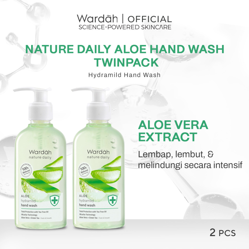 Wardah Nature Daily Aloe Hydramild Hand Wash 250 ml Twinpack - Sabun cuci tangan dengan Natural Aloe Vera dan Tea Tree Oil - Melembapkan dan Menyegarkan