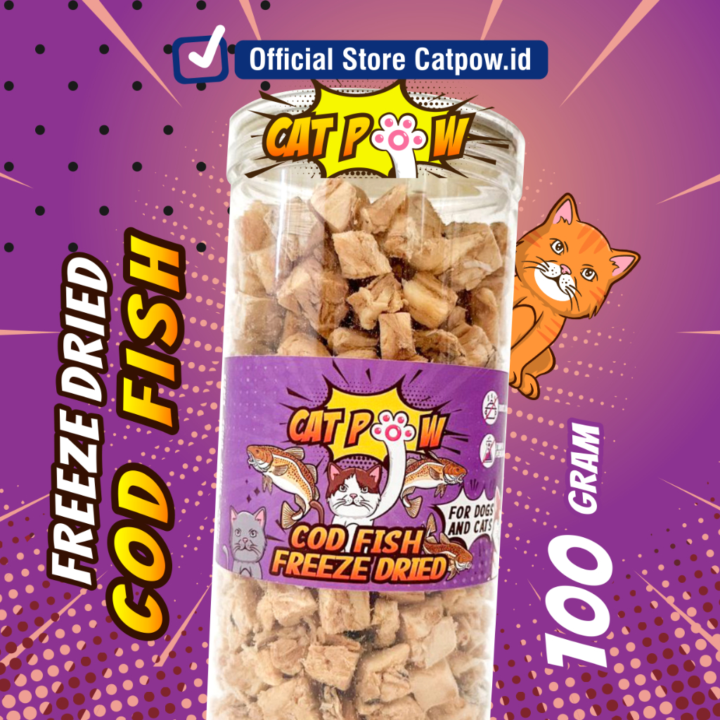 Jual CATPOW Freeze Dried Pet Snack for Dogs Cats 100 Gram Ikan Kod