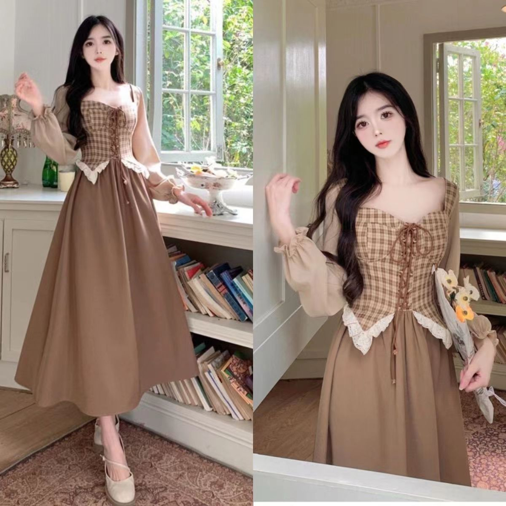 Jual Dress Retro Lengan Panjang Korea Vintage | Shopee Indonesia