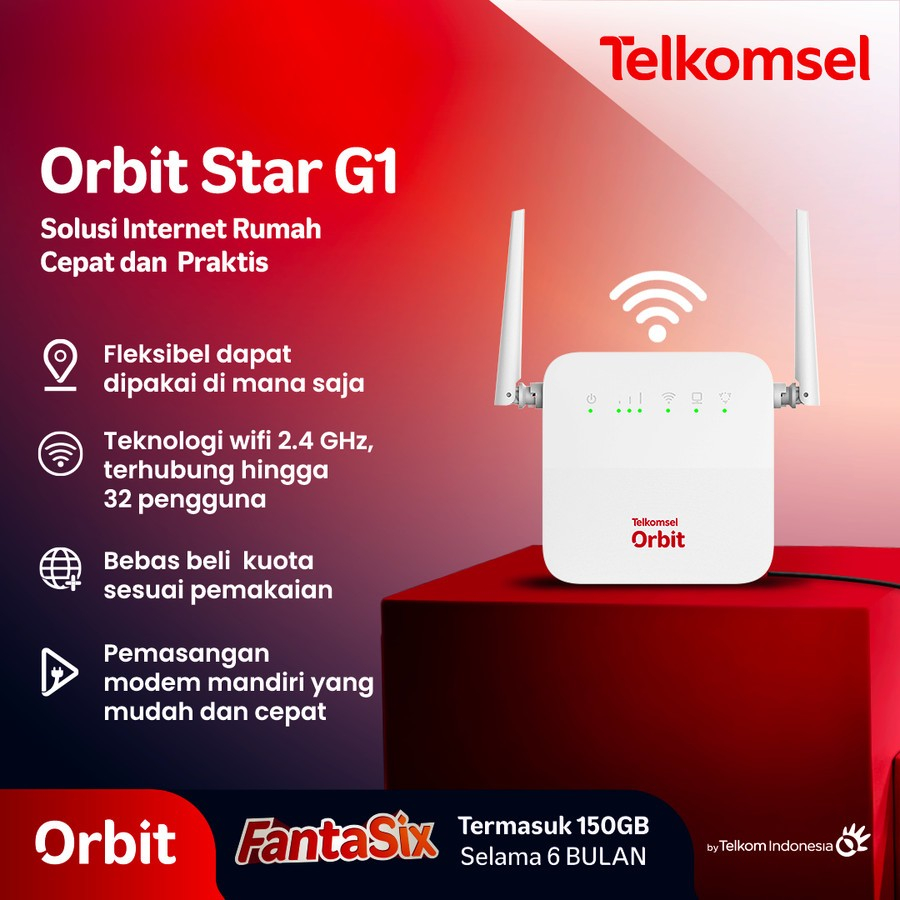 Jual Modem Wifi Telkomsel Orbit Star G1 HKM0130 4G Free 150GB 2 Antena ...