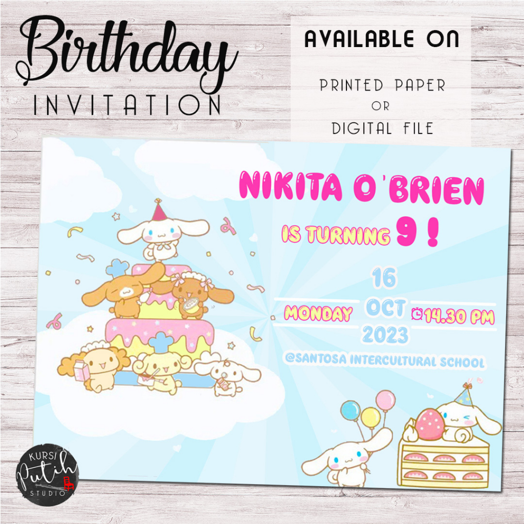 Jual Undangan ulang tahun birthday invitation customized tema cinnamon