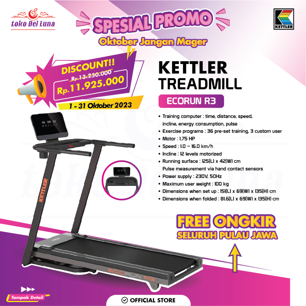 Jual KETTLER Treadmill elektric Ecorun R3 Shopee Indonesia