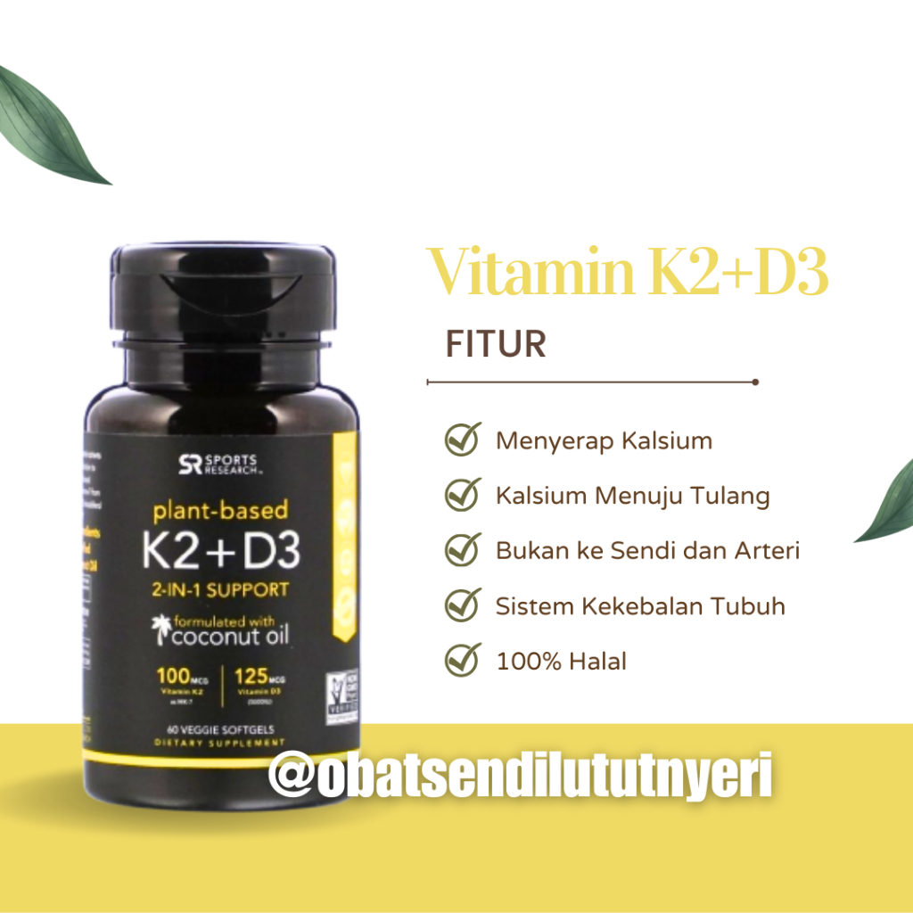 Jual Sports Research Vitamin D3 + K2 dengan 5000iu D3 Nabati & 100mcg