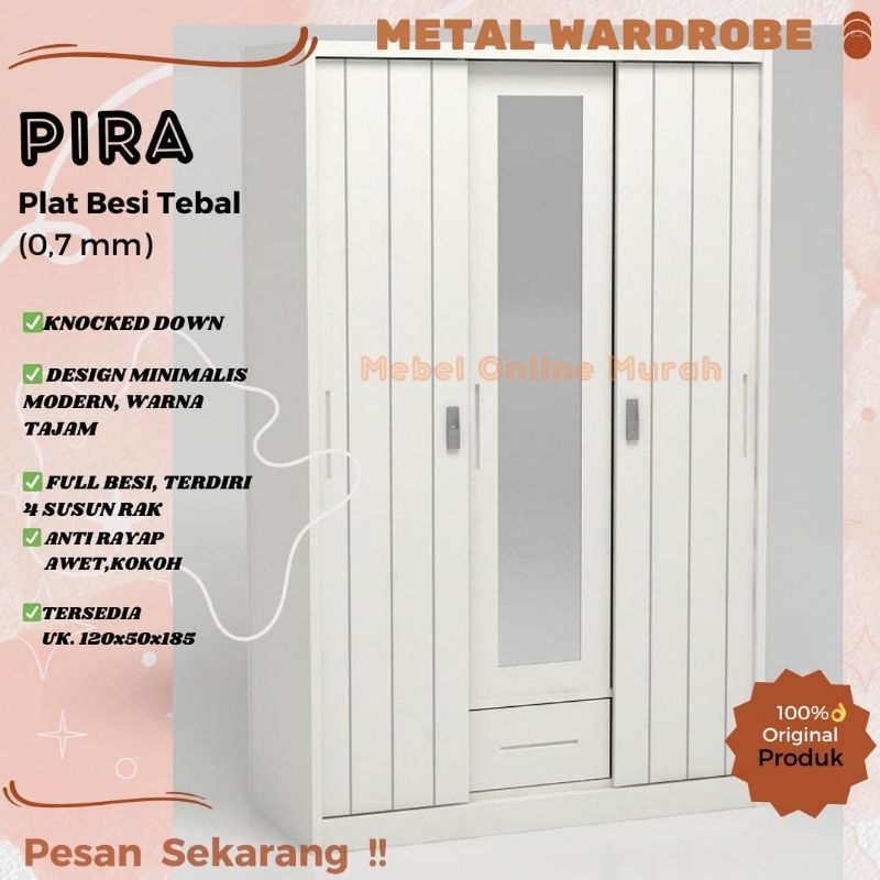 Jual Lemari Baju Besi Sliding 3pintu - Pira Lemari Pakaian Sliding Besi ...