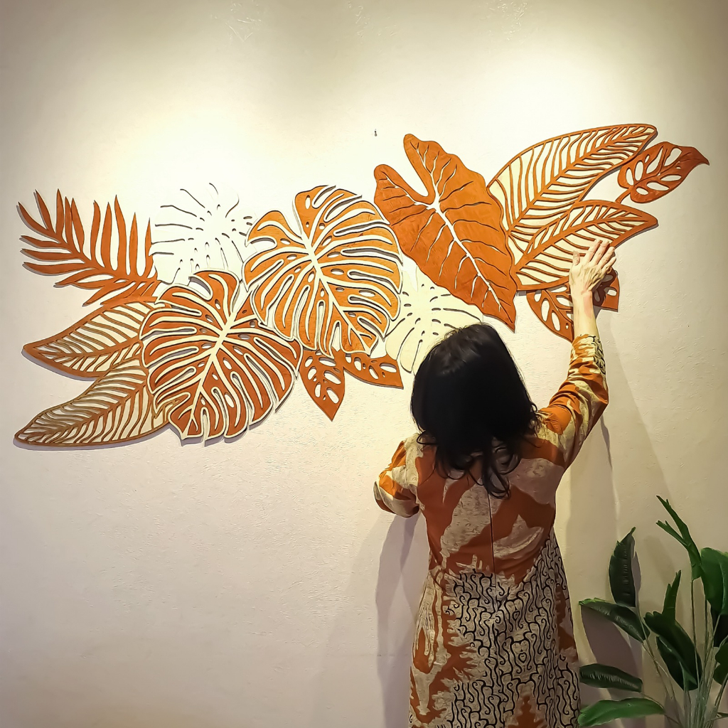 ALOKASIA & MONSTERA HIASAN DINDING UKURAN BESAR 1.8m X 0.9m bahan kayu albasia multilayer