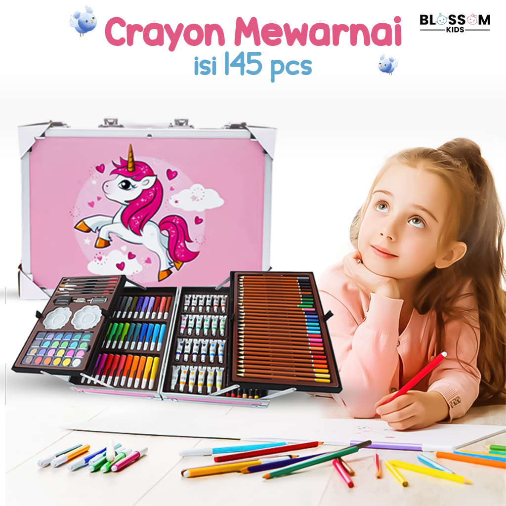 CRAYON ART SET / KOPER SET CRAYON MEWARNAI / ALAT TULIS ANAK 145PCS SET  CRAYON ANAK MENGGAMBAR krayon gambar mewarnai