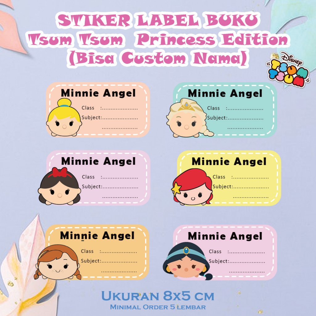 Jual STIKER NAMA BUKU SEKOLAH CUSTOM PRINCESS MINIMAL ORDER 5 LEMBAR/ STICKER NAMA ANAK