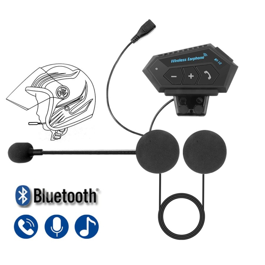 Jual Headset Helm Sepeda Motor Waterproof Bluetooth Intercom BT-12 - SJ ...