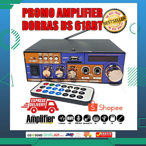 Jual Ampli Mini DORRAS DS618 Power Amplifier AC DC Bluetooth USB FM SD