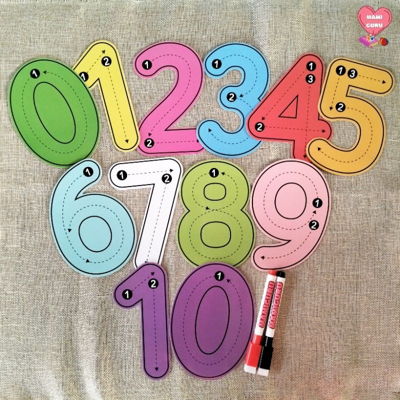 Jual Aktivitas belajar angka 0-10 wipeable worksheet Montessori ...
