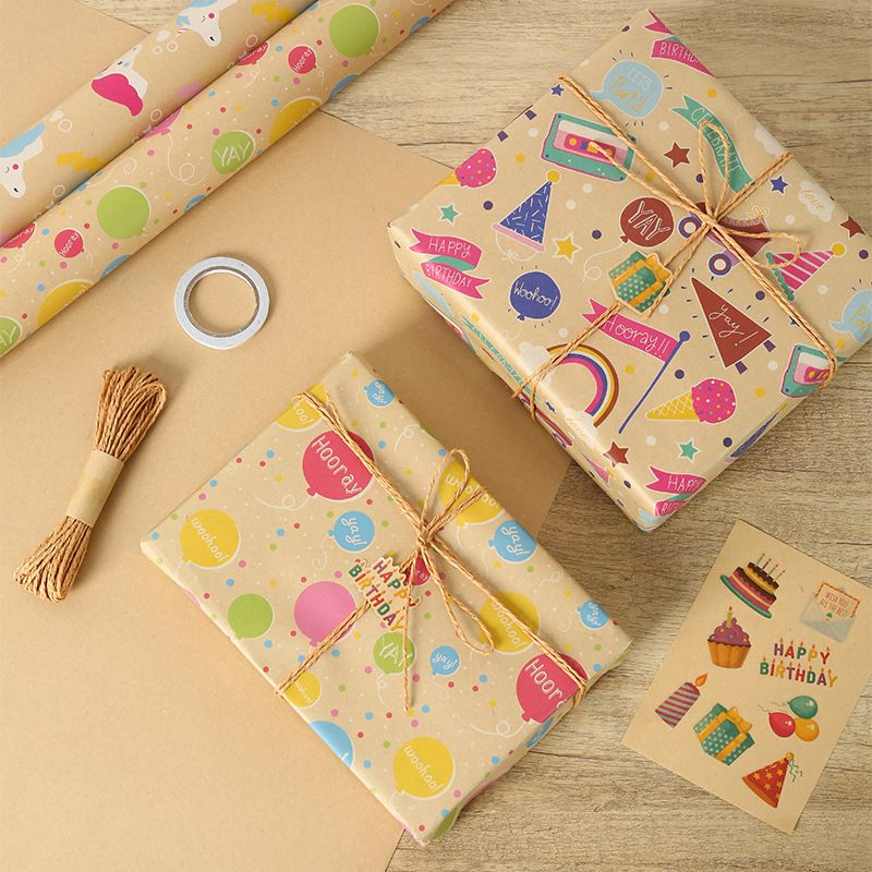Jual Kertas Kado ulang tahun / birthday / kertas Kado + tali rami ...