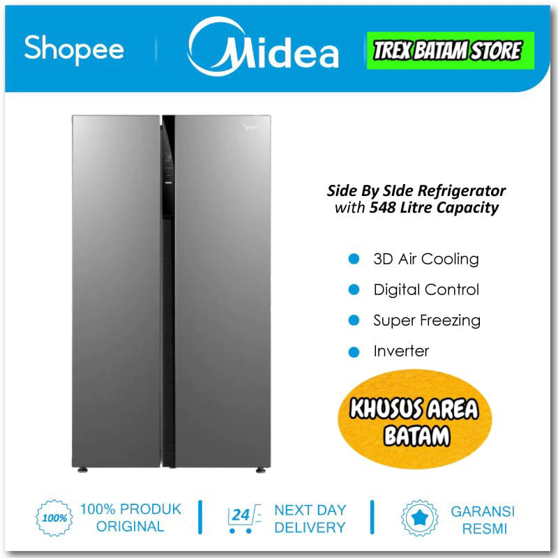 Jual KULKAS MIDEA SIDE BY SIDE REFRIGERATOR 548 Liter INVERTER GARANSI ...