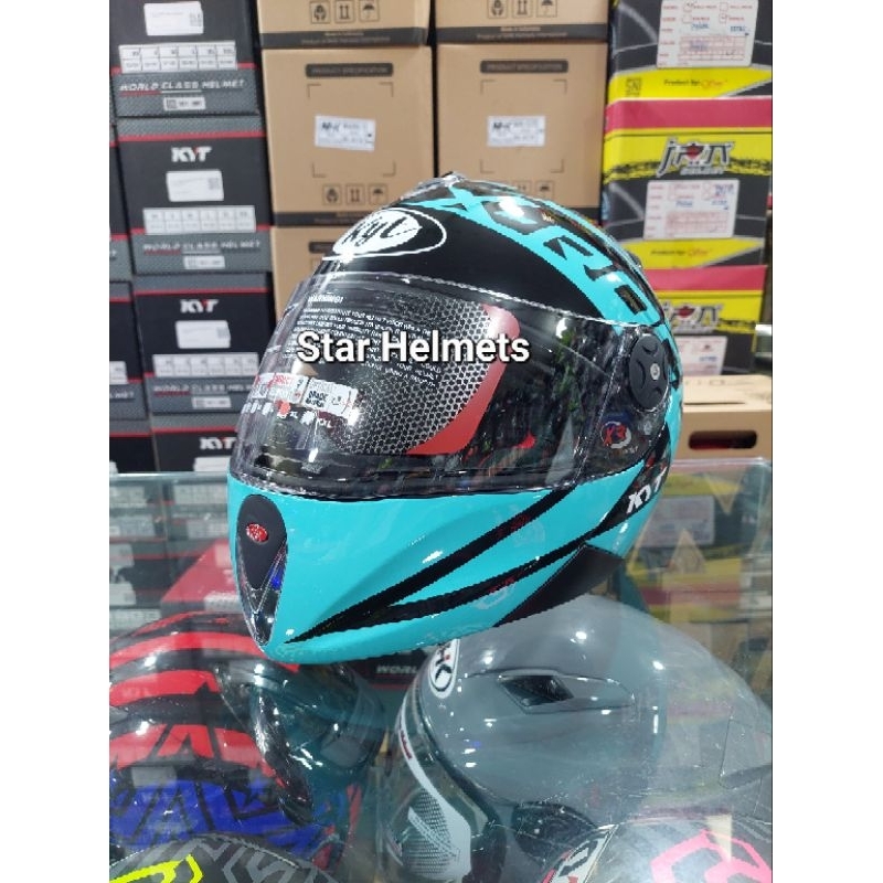 Jual Helm KYT Rocket 4 Black / Aqua Blue Shopee Indonesia