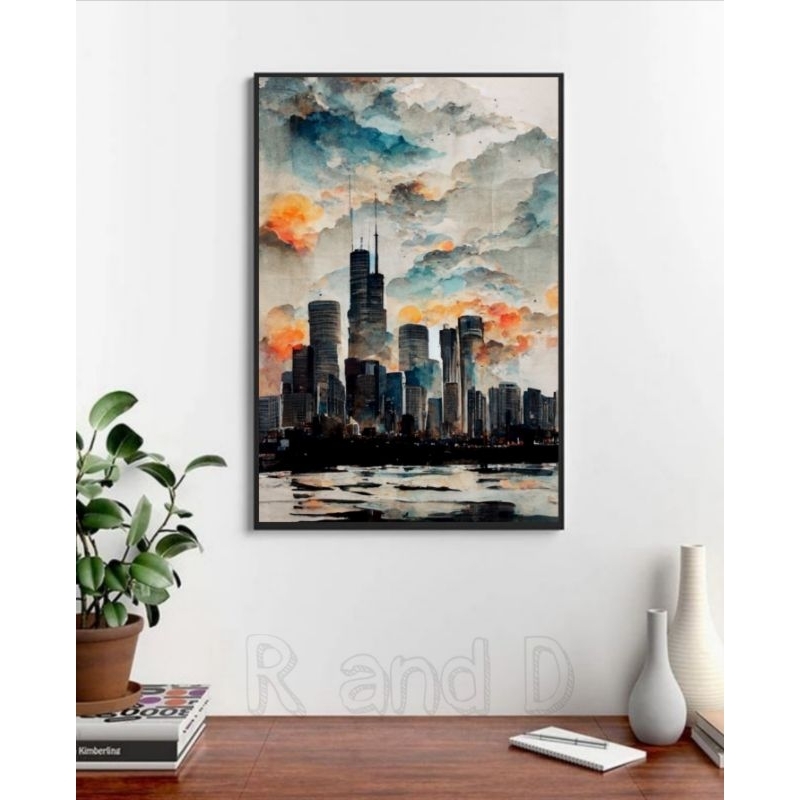 Jual Lukisan Abstract ukuran 47x31, hiasan dinding aesthetic, dekorasi