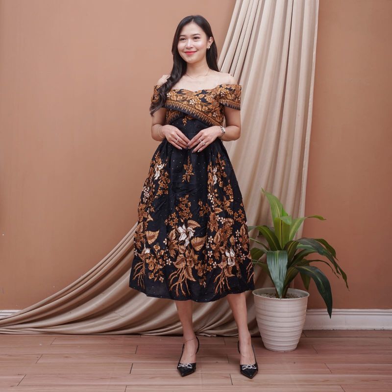 Jual Dress Pesta Sabrina Hitam Manis Dress Batik Pesta Dress Batik Terbaru Dress Batik