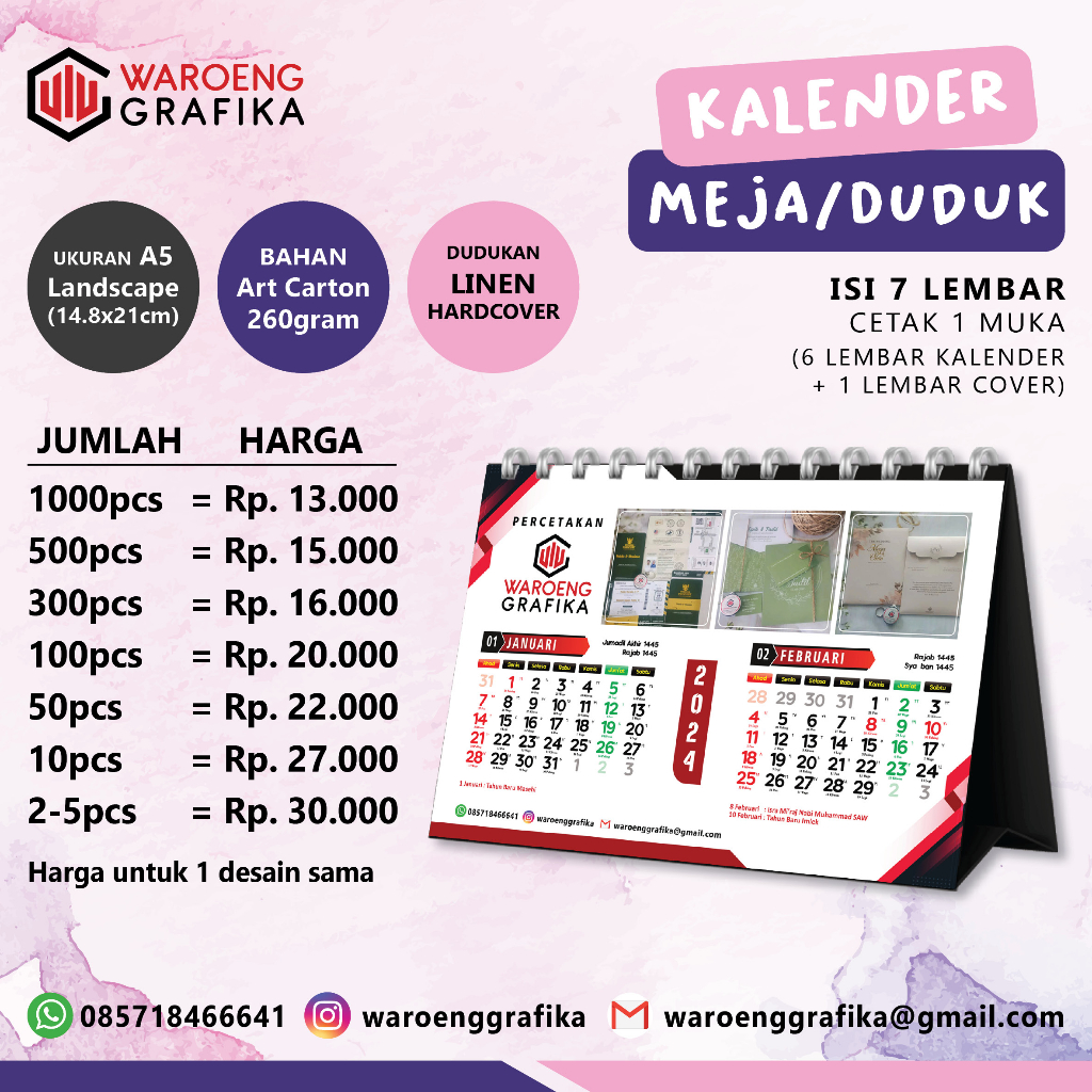 Jual Cetak Kalender Meja Kalender Duduk Hardcover 7 Halaman Shopee Indonesia 