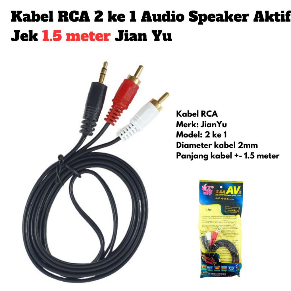 Jual Kabel RCA 2 ke 1 Audio Speaker Aktif Jek 1.5 meter Jian Yu ...