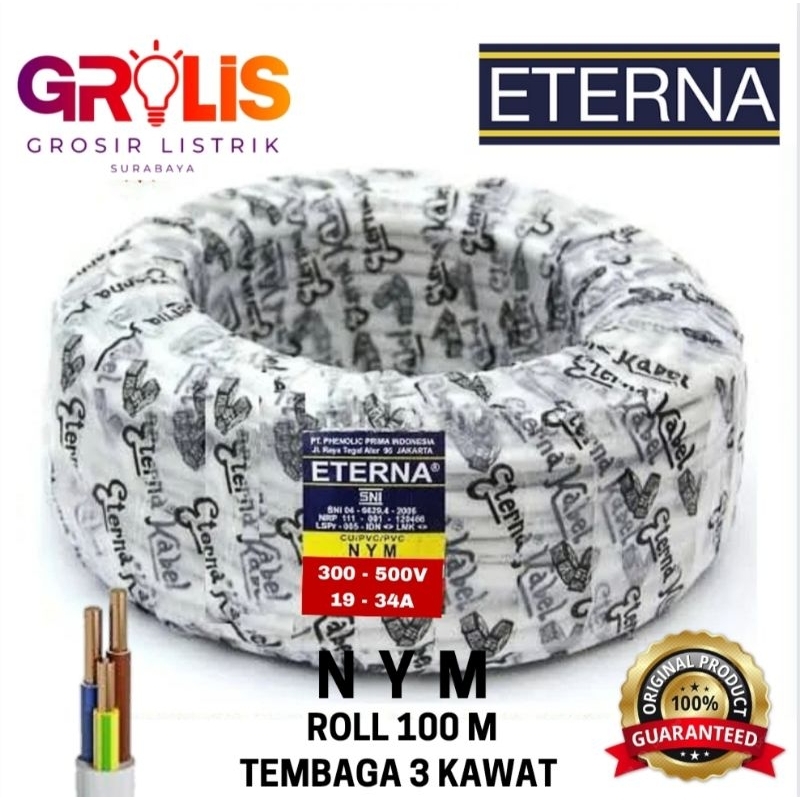 Jual Eterna Kabel NYM 3x2 5 Roll 100 Meter Kabel Listrik Putih 3X2 5 Tembaga Kawat Tunggal