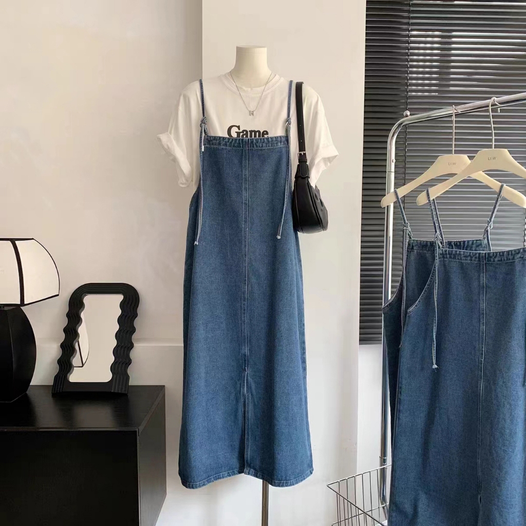 Jual LO Clothes Denim Overall Skirt Rok Panjang Jeans Wanita Dress ...