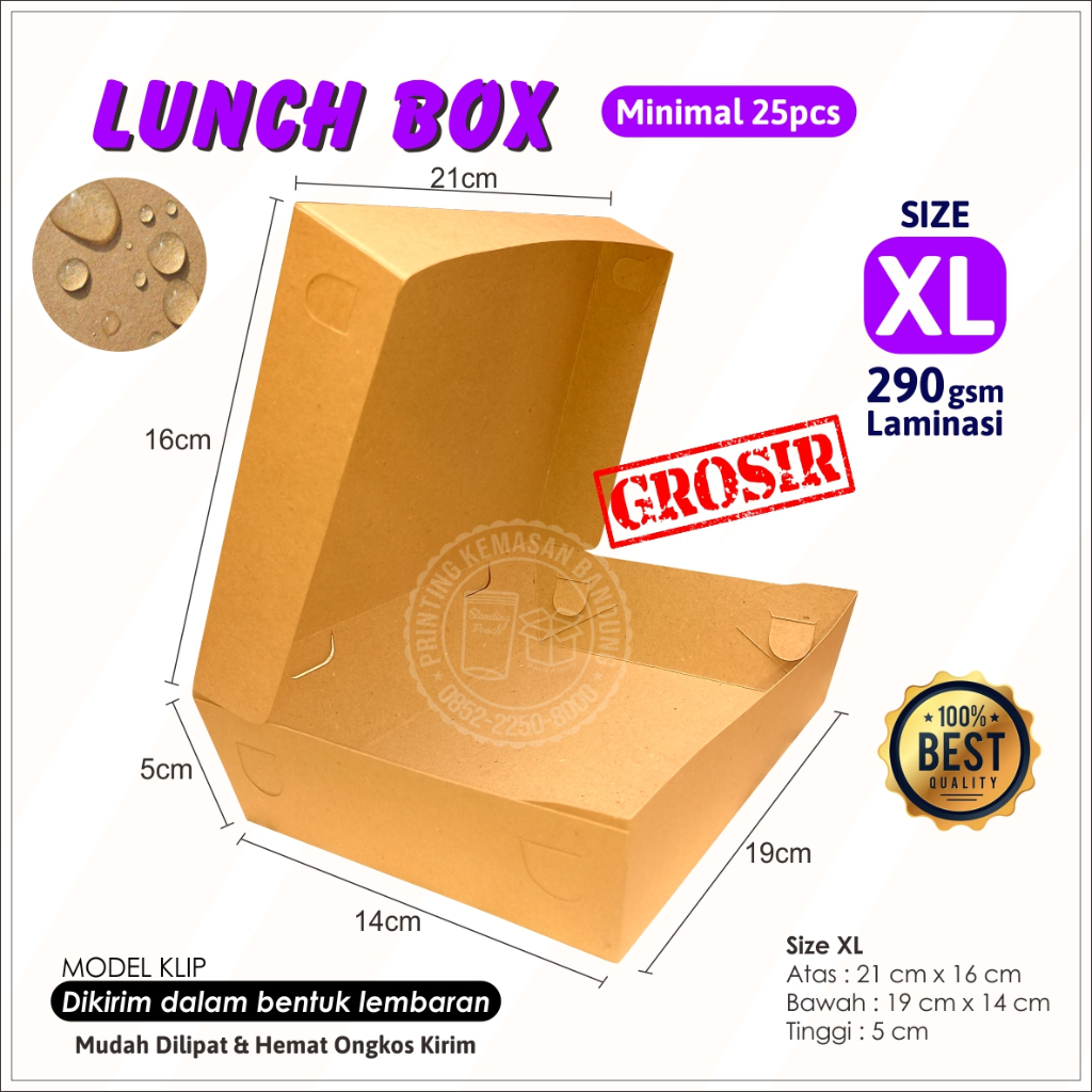 Jual Lunch Box Size XL 290gsm Kotak Makan Kertas Brown Paper Box