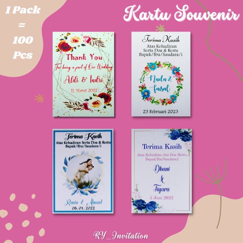 Jual Kartu Ucapan Terima Kasih Isi 100pcs Kartu Stiker Souvenir Pernikahan Murah Cantik Shopee