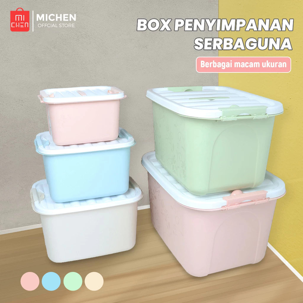 Box Penyimpanan Pastel Premium Kotak Organizer Serbaguna dengan Tutup dan Gagang