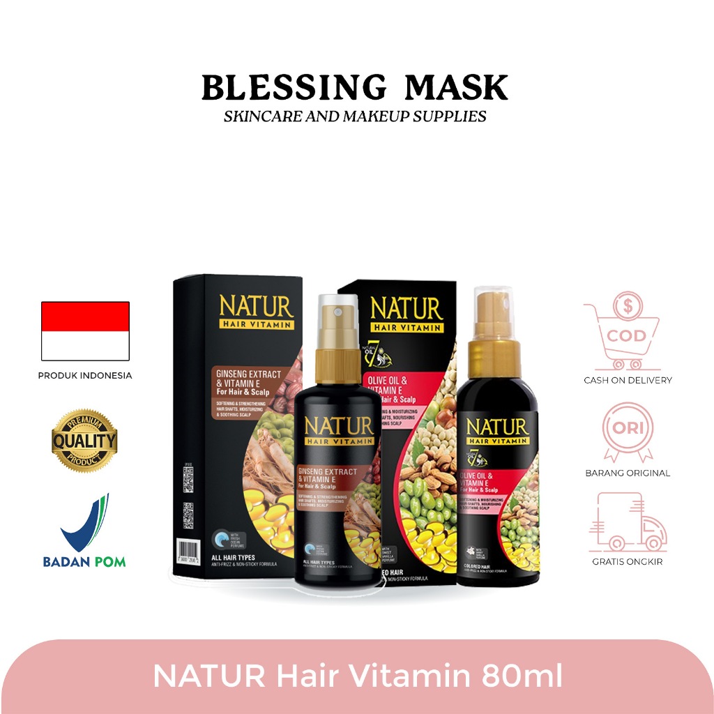 Jual NATUR Hair VItamin 80ml Olive Oil & Vitamin E Ginseng Extract