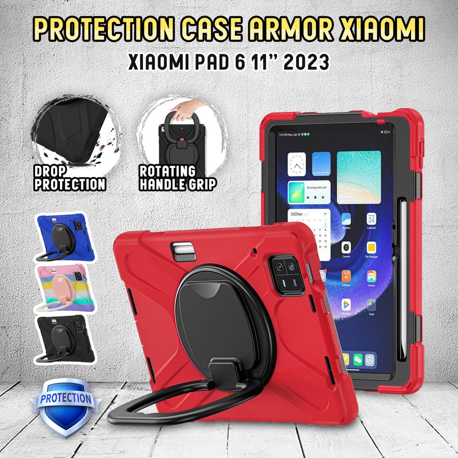 Xiaomi Pad 2023 11 inch Mipad 6th Armor Military Case Protection Ring  Stand Casing Shockproof Cover Handle Rotate 360 Standing Pelindung Tablet  Tali