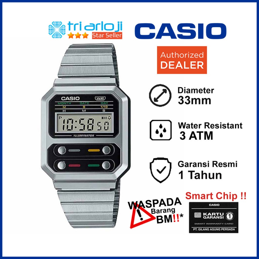 Jual CASIO A100WE-1ADF Jam Tangan Pria Wanita Digital Vintage Silver ...