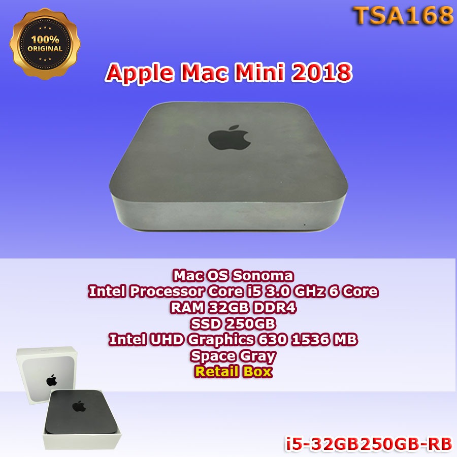 Mac Mini 2018 Intel i5 3.0GHz 6 Cores 250GB SSD 32GB macOS Sonoma