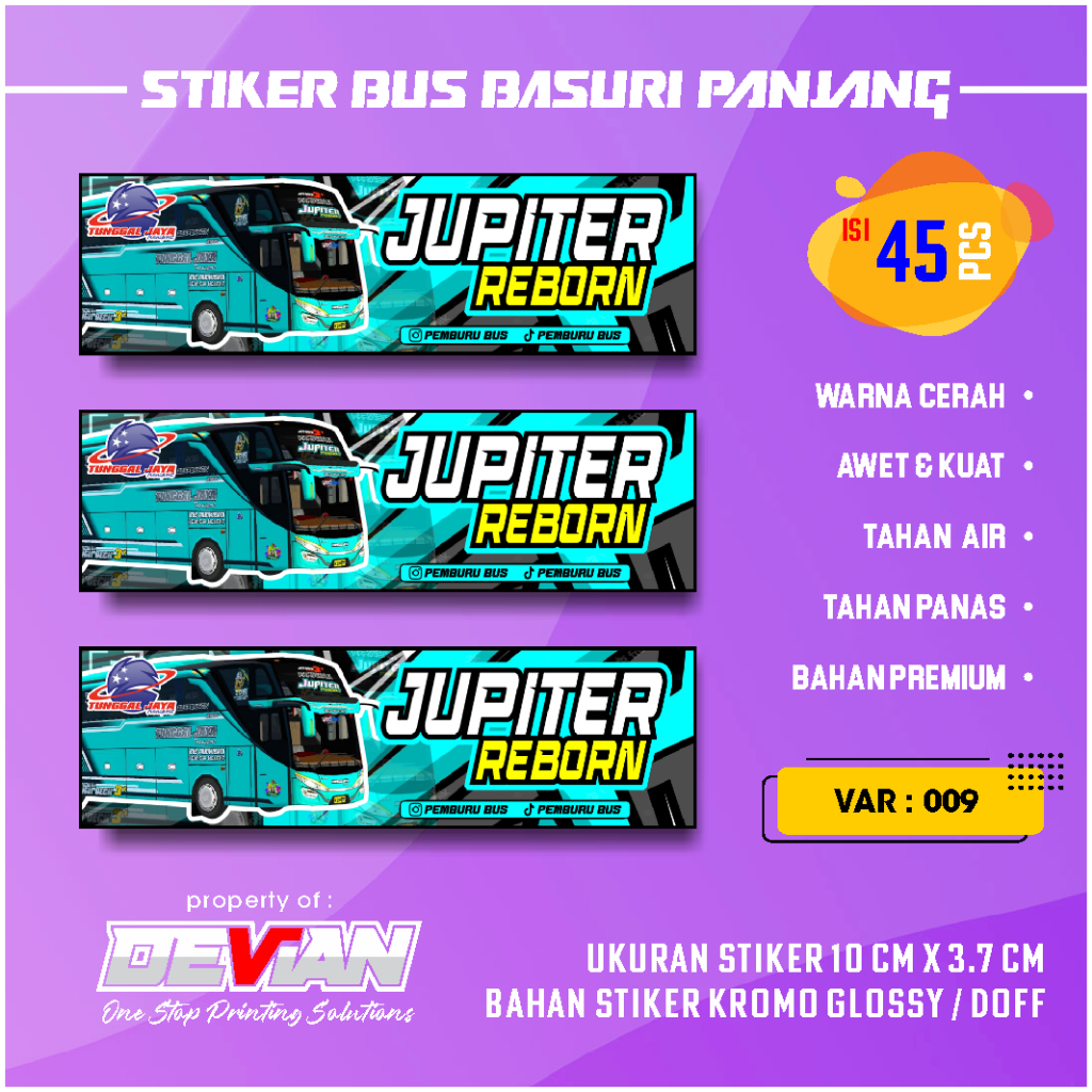 Jual stiker bus basuri JUPITER REBORN panjang [009] isi 45 pcs warna ...