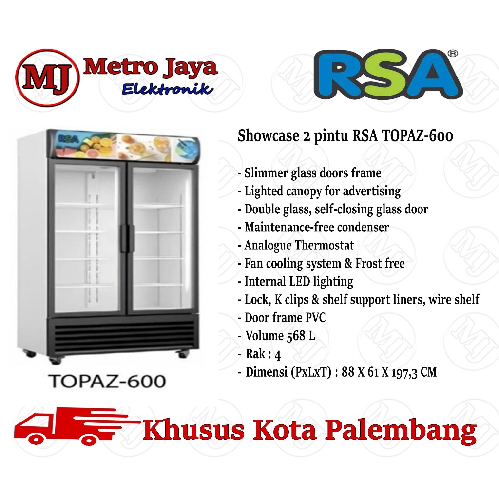 Jual RSA Topaz-600 Showcase Minuman Display Cooler Topaz 600 568 Liter ...